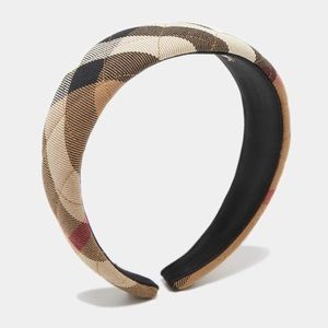 BURBERRY Authentic Brown House Check Canvas Quilted Headband